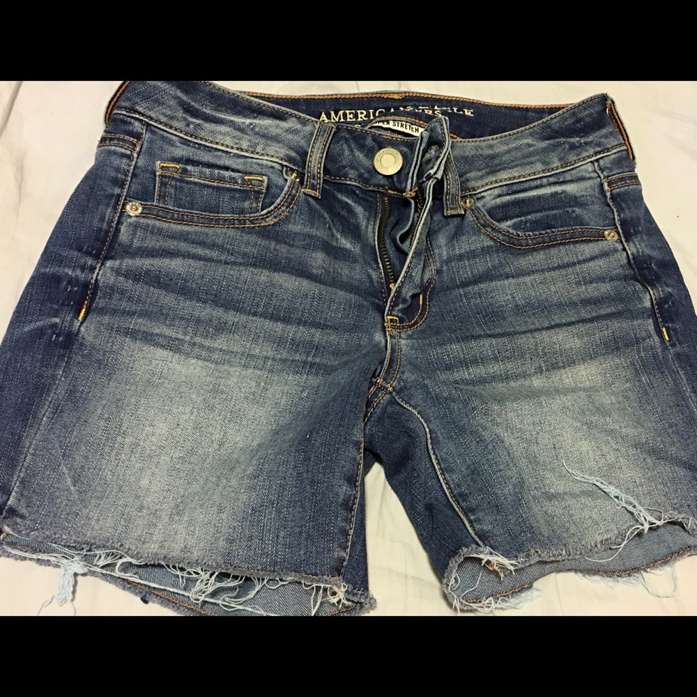 Denim shorts.